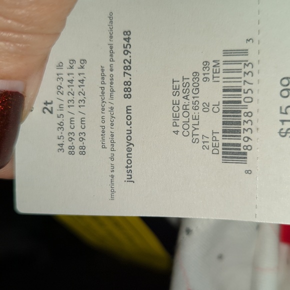 Just One You made by Carter's, 4 piece PJ set, 2 T, Red, Green, White and Yellow - Picture 9 of 9